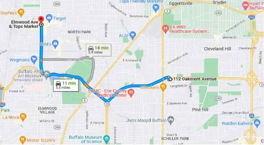 112 Oakmont Ave To Tops Elmwood Plaza