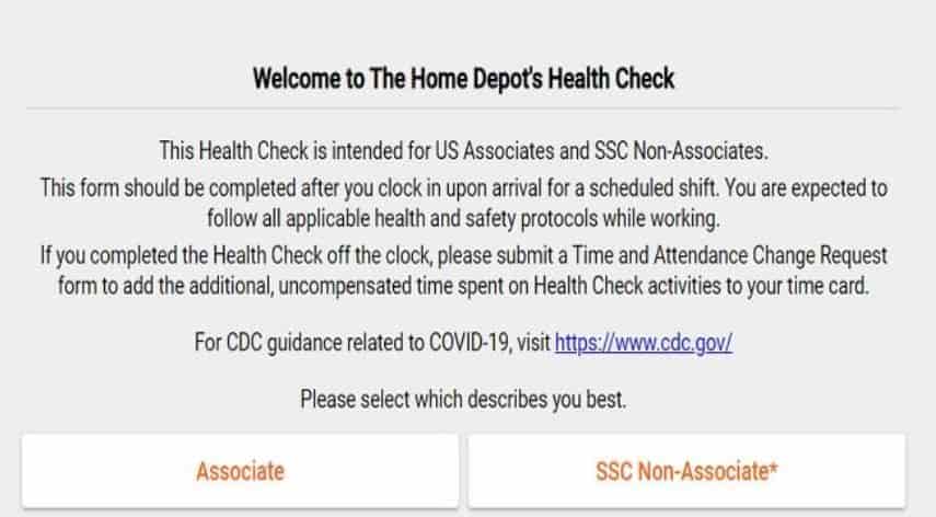 Login Process of Home Depot Health Check 